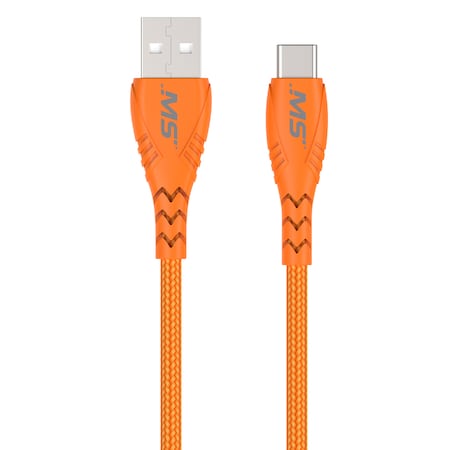 Mobilespec 10ft. Micro to USB-C Hi-Vis Charge and Sync Cables, Orange MB06734